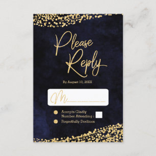 Marine Blue Watercolor & Gold Mariage Réponse RSVP