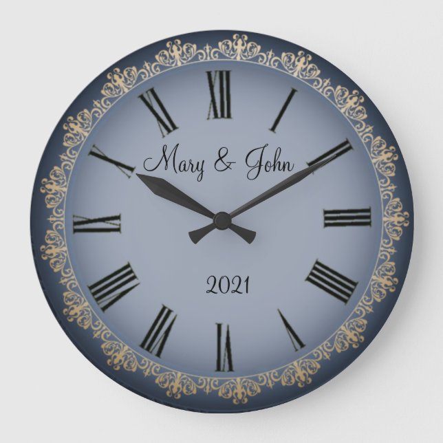 Marine blue wedding large clock (Front)