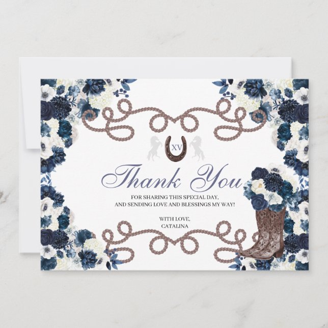 Marine Blue Western Horse Quinceanera Carte de rem (Devant)