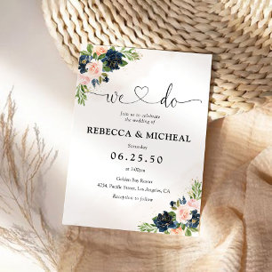 Marine & Blush Pink Floral Faire-part de mariage