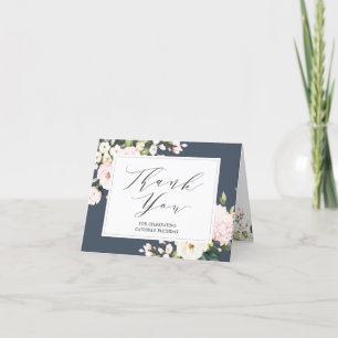 Marine & Blush rose Floral Carte de remerciements