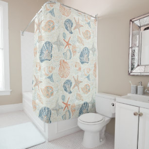 Marine Botanical Seashell Blue Coral Peach Pattern