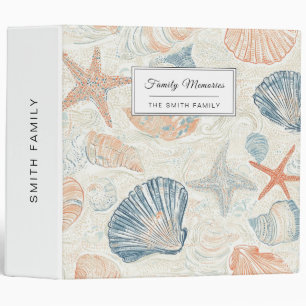 Marine Botanical Seashell Blue Coral Peach Pattern Binder