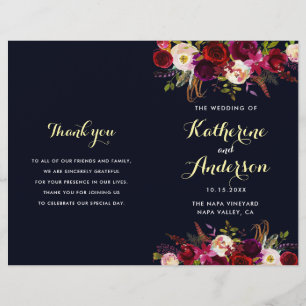 Marine Bourgogne Marsala Boho Programme de mariage