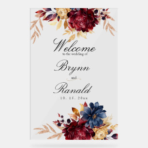 Marine Burgundy Automne Aquarelle Florale