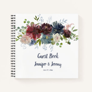 Marine Burgundy Rose Gold Floral En-tête livre d'h