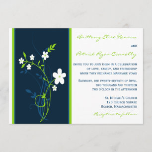 Marine, chaux, faire-part de mariage floral blanc