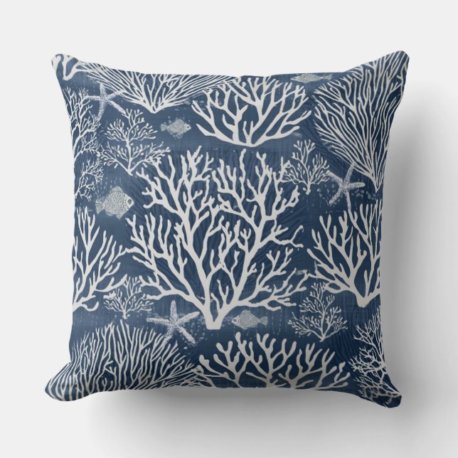 Marine Coral bleu Coussin décoratif (Recto)
