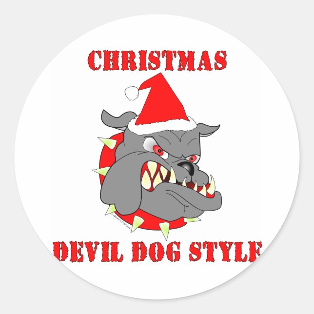 Marine Corps Christmas Devil Dog Style Classic Round Sticker (Front)