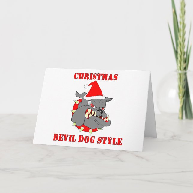 Marine Corps Christmas Devil Dog Style Holiday Card (Front)