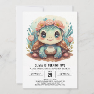 Marine Custom Turtle Girl Birthday Invitation