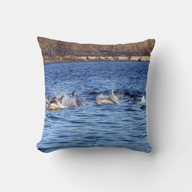 Marine Dolphins Surfing Waves Nature Inspired  Throw Pillow (Front)