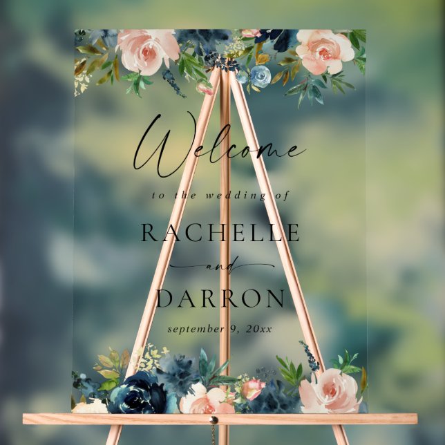 Marine, Dusty Blue & Rose Floral Mariage Bienvenue (Neutre)