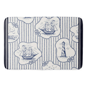 Marine Elements Blue White Lighthouse Ship  Bath Mat