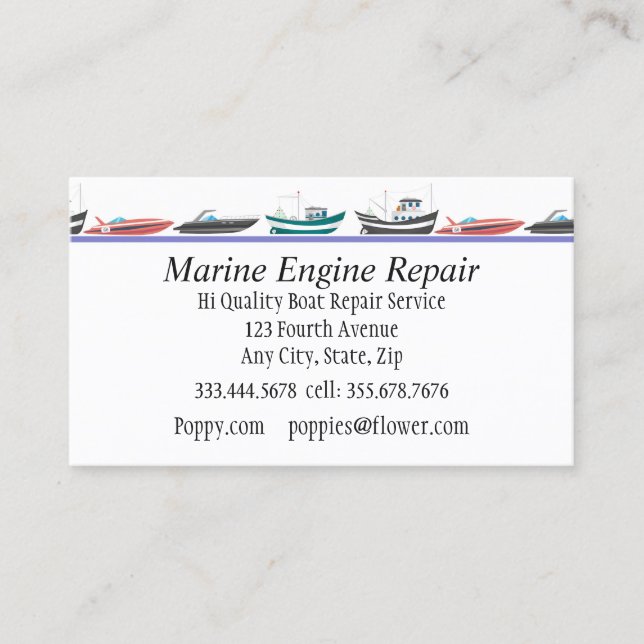 Marine Engine Boat Motor Repair Service Business C Business Card (Front)