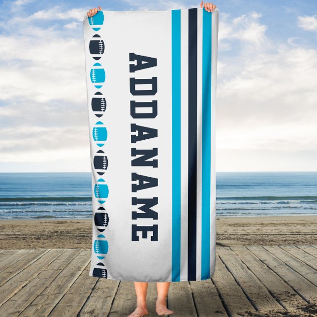 Marine et Aqua Football Stripes Serviette de bain  (Créateur téléchargé)