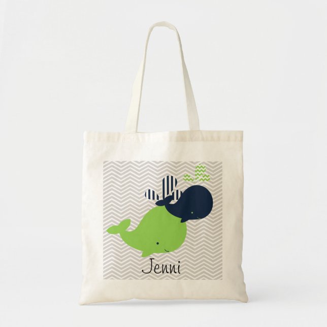 Marine et baleines vertes sur le sac de coutume de (Devant)