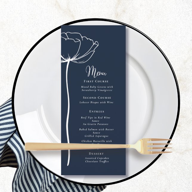 Marine et Blanc Gras Floral Moderne Simple Menu (Créateur téléchargé)