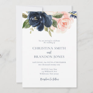 Marine et Blush Floral Faire-part de mariage