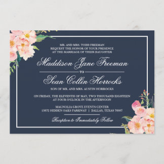 Marine et Blush Floral Faire-part de mariage