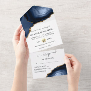 Marine et Gold Agate All In One Invitation
