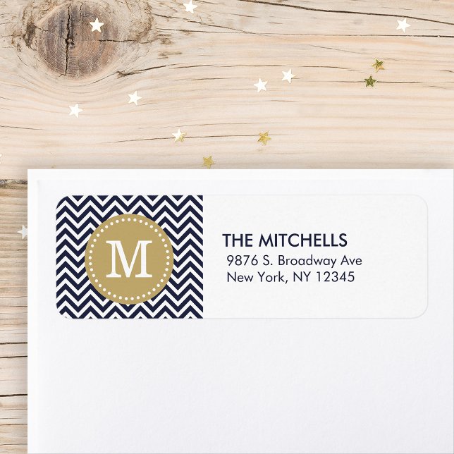 Marine et Gold Chevron Monogram Adresse de retour (Créateur téléchargé)