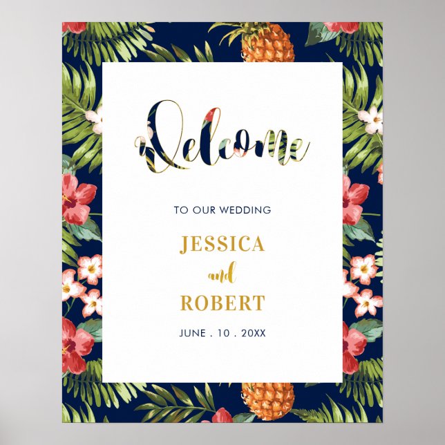 Marine et Or | Affiche de bienvenue Mariage d'été  (Devant)