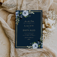 Marine et or faire-part de mariage florale