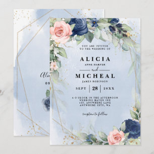 Marine & faire-part de mariage floral rose roux