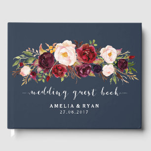 Marine Floral Bourgogne Mariage Livre d'or