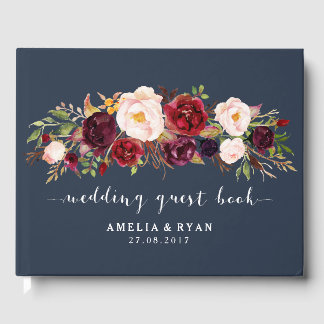 Marine Floral Bourgogne Mariage Livre d'or