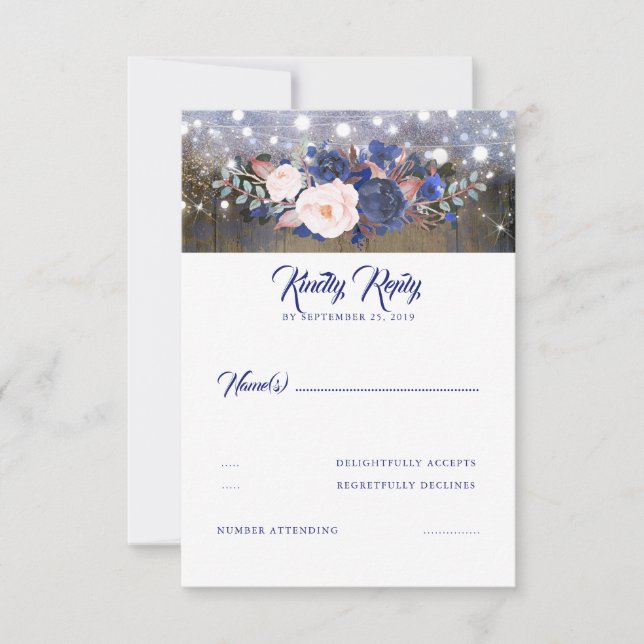 Marine Florals Mariage rustique RSVP (Devant)