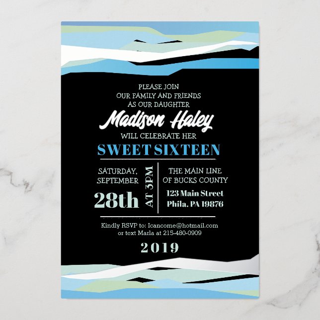 Marine Fuchsia Sweet sixteen 16 Invitation Argent (Recto)
