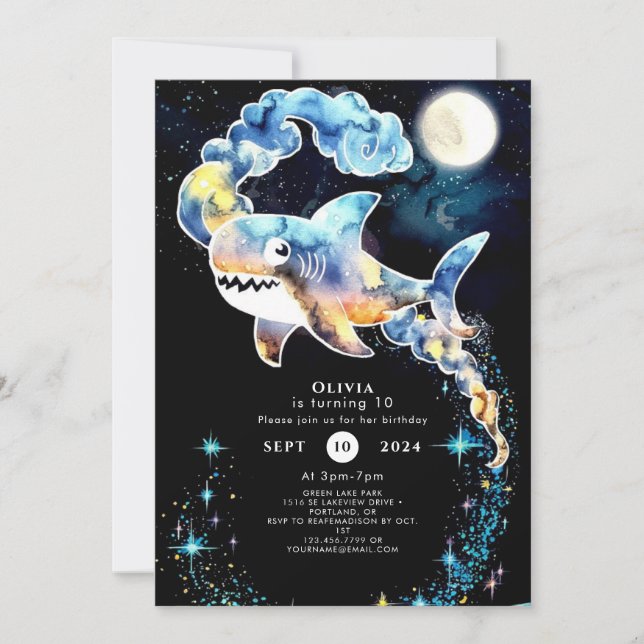 Marine Fun Blue Shark Birthday Invitation (Front)