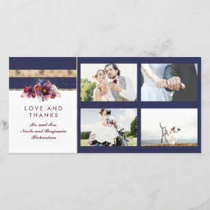 Marine Gold et Bourgogne Mariage Floral Merci