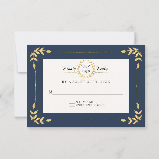 Marine Gold RSVP Moderne Feuille de laurier Foliti (Devant)