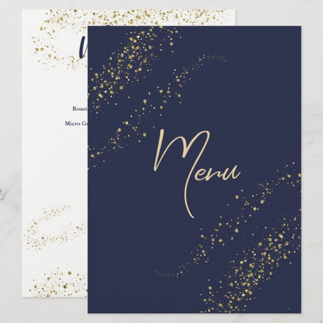 Marine & Gold Stardust Menu Réception de mariage (Devant / Derrière)