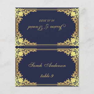 Marine Gold Vintage Nom imprimé Mariage Carte Plac