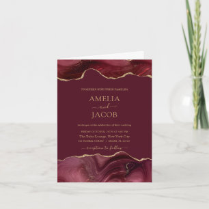 Marine Green & Gold Foil Agate Invitation moderne