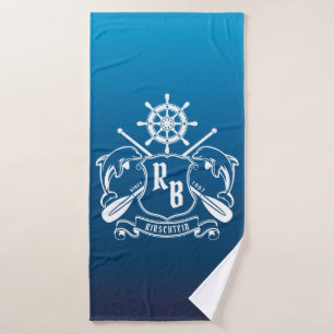 Marine Insignia Dolphins Helm Oars Shield Nautical Bath Towel