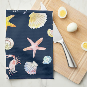 Marine Life & Anchors (Dark) Kitchen Towel