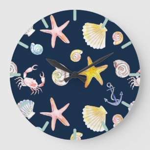 Marine Life & Anchors (Dark) Large Clock