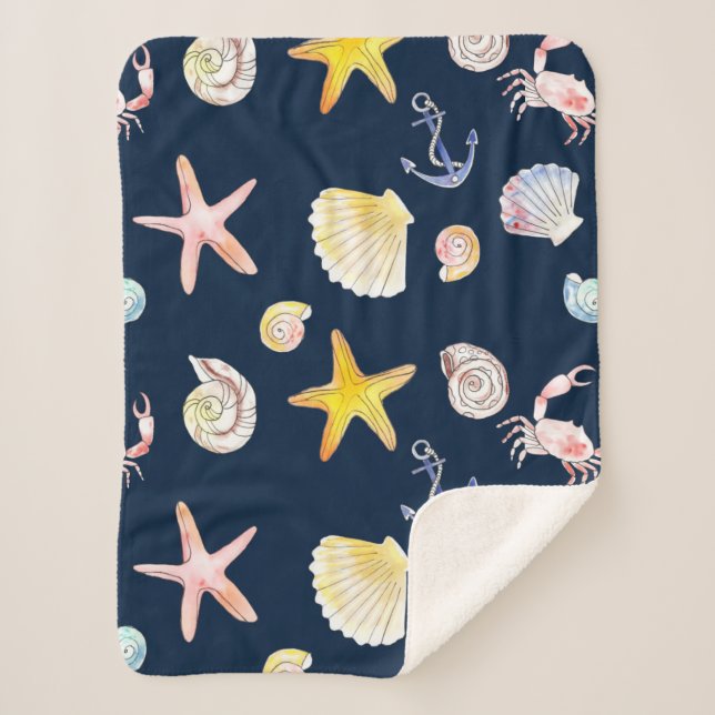 Marine Life & Anchors (Dark) Sherpa Blanket (Front)