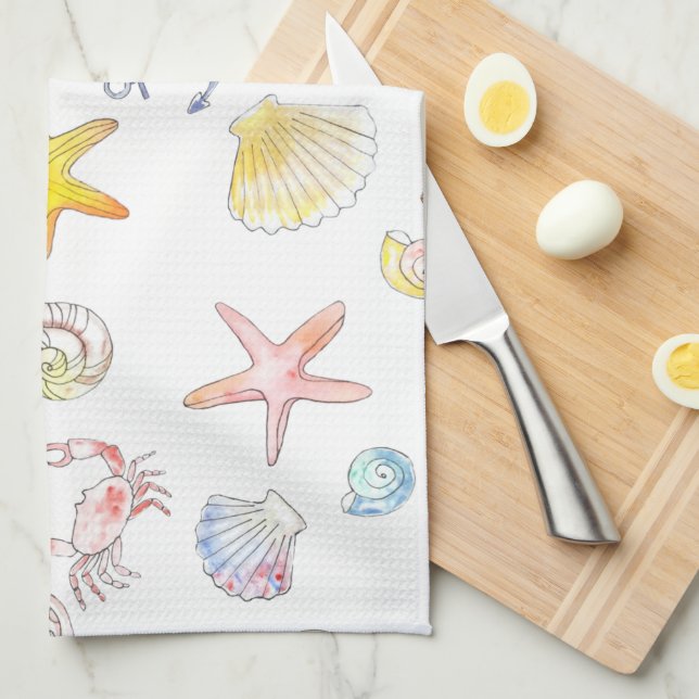 Marine Life & Anchors  Kitchen Towel (Quarter Fold)