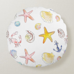 Marine Life & Anchors Round Pillow