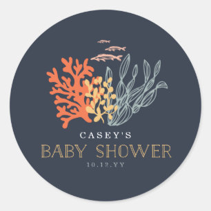 Marine Life Baby Shower Classic Round Sticker