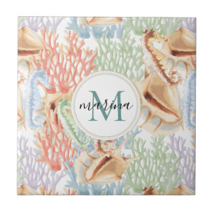 Marine Life, Colourful Underwater Monogram Tile