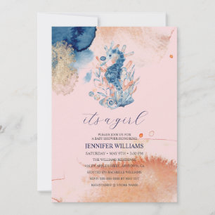 Marine Life It's a Girl Seahorse Baby Shower Invitation