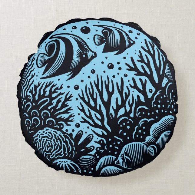 Marine Life Ocean Theme Decorative Round Pillow (Front)