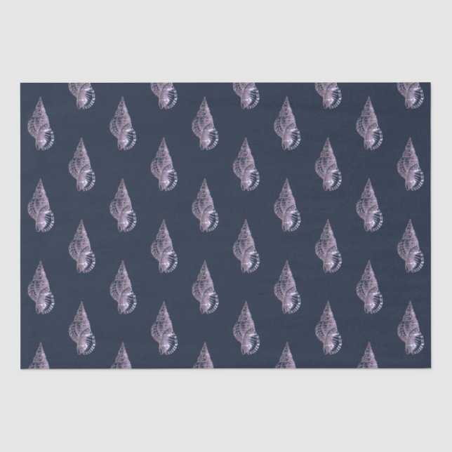 Marine Life Seashell Pattern on Dark Navy Blue Tissue Paper (Front)